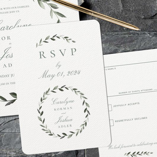 Olive Wreator Wedding No Meal RSVP Card