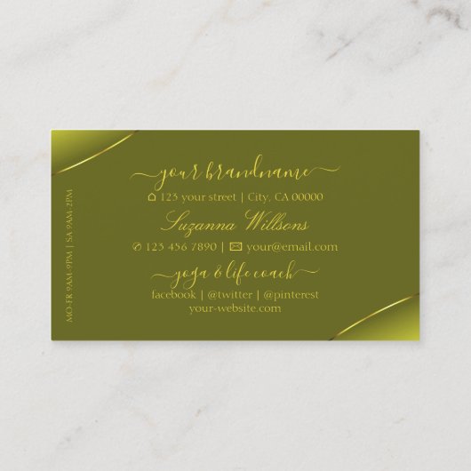 Olive Yellow met Gold Decor Diamonds en monogram Visitekaartje (Achterkant)