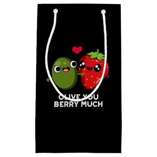 Olive You Berry Much Funny Fruit Pun Dark BG Klein Cadeauzakje (Voorkant)
