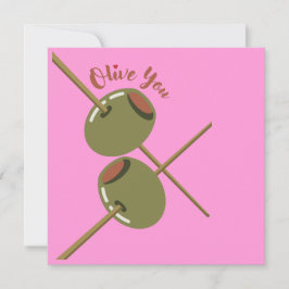 Olive You Cute Roze Platte Wenskaart Kaart