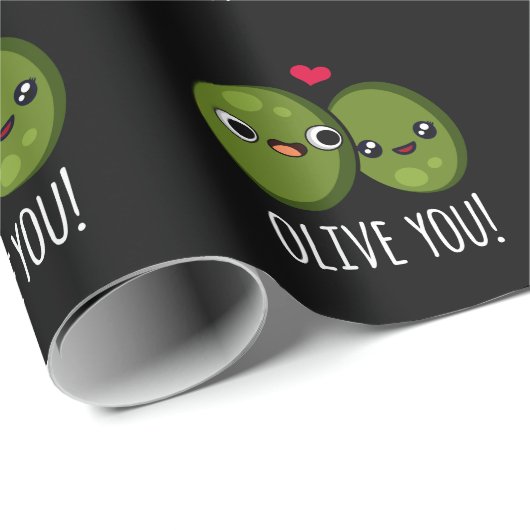 Olive You Funny Love Pun Dark BG Cadeaupapier (Rol Hoek)