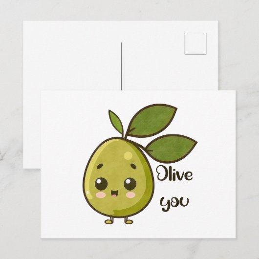 "Olive You" Kawaii Olive Briefkaart (Voorkant / Achterkant)