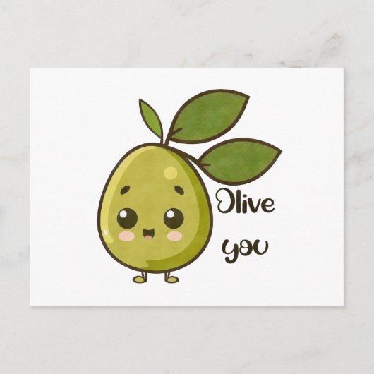 "Olive You" Kawaii Olive Briefkaart (Voorkant)