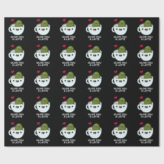 Olive You Latte Funny Food Pun Dark BG Cadeaupapier (Vlak)