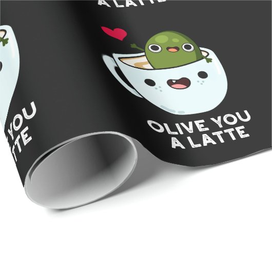 Olive You Latte Funny Food Pun Dark BG Cadeaupapier (Rol Hoek)