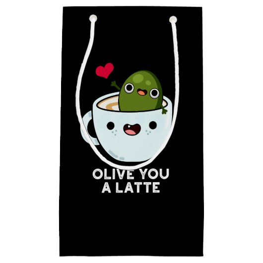 Olive You Latte Funny Food Pun Dark BG Klein Cadeauzakje (Voorkant)
