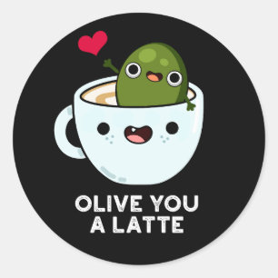Olive You Latte Funny Food Pun Dark BG Ronde Sticker