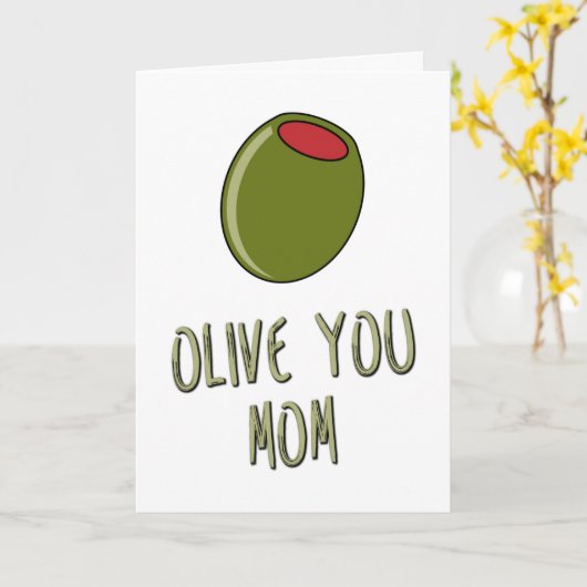 Olive You Moeder, Woordspeling, Moeder Verjaardag, Kaart (Gele Bloem)
