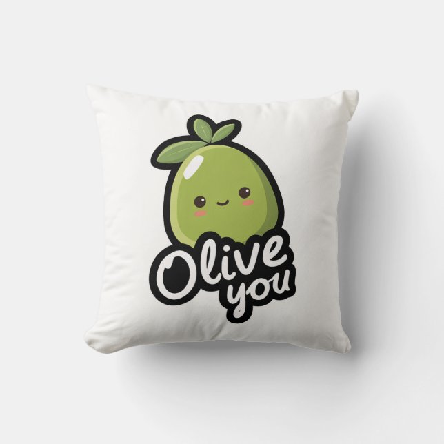 Olive You – Schattig Kawaii Olijf Puns Ontwerp Kussen (Voorkant)