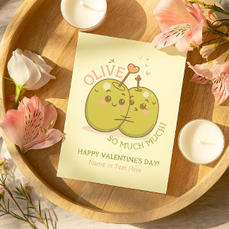“Olive You So Much” Cute Pun Valentine’s Day Card  Notitiekaartje