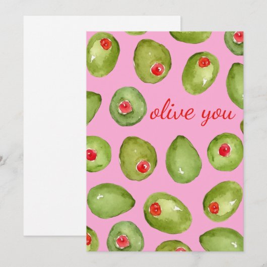 Olive You Waterverf Feestdagenkaart (Voorkant / Achterkant)