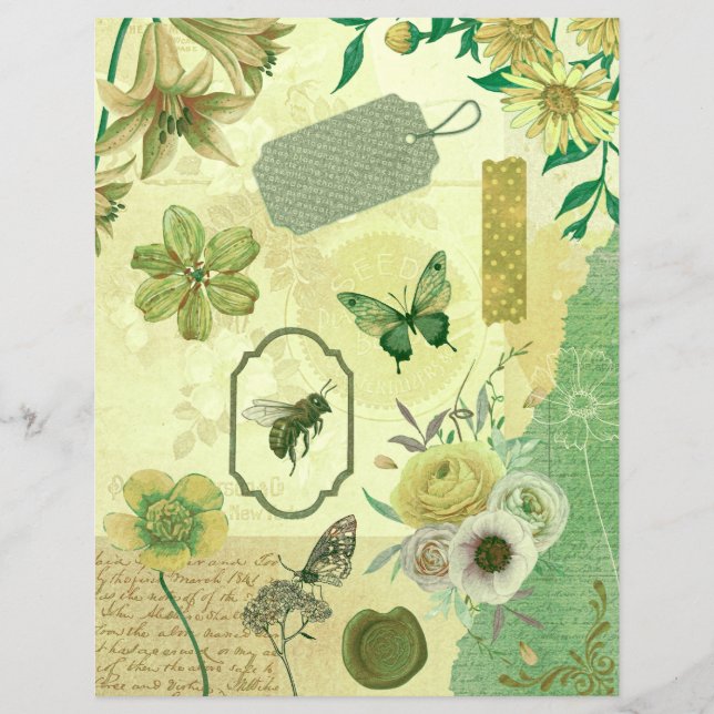 Olive Zee Green Garden Collage Scrapbook Paper (Voorkant)