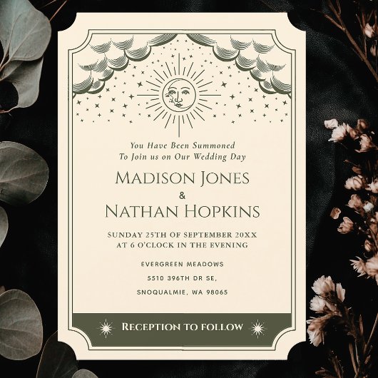 Olive Zon & Maan Tarot Gotische bruiloft uitnodigi Kaart