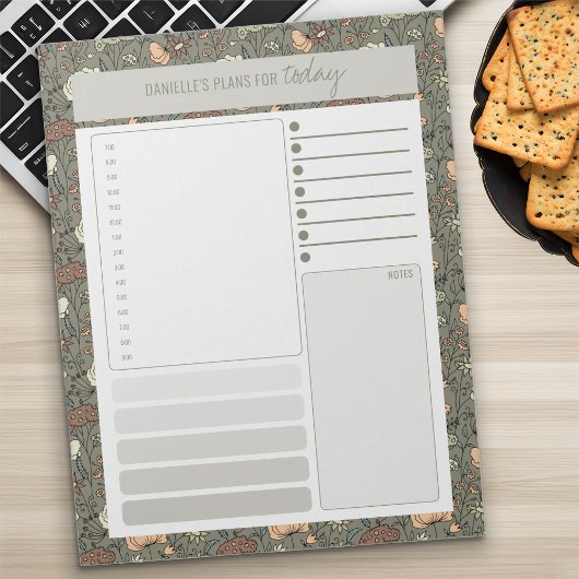 Olivegroene dagelijkse planner met botanische afdr notitieblok