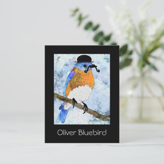 Oliver Bluebird met snor, bowler briefkaarten (Staand voorkant)
