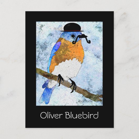 Oliver Bluebird met snor, bowler briefkaarten (Voorkant)