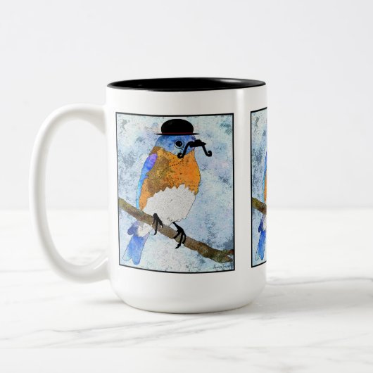 Oliver Bluebird met snor, bowler mok (Links)