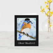 Oliver Bluebird met snor, bowler notecard Kaart (Gele Bloem)