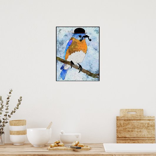 Oliver Bluebird met snor, bowler Poster (Keuken)