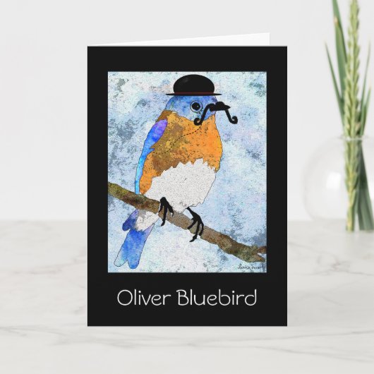 Oliver Bluebird met snor, bowler Wenskaart Kaart (Voorkant)