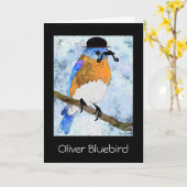 Oliver Bluebird met snor, bowler Wenskaart Kaart (Gele Bloem)