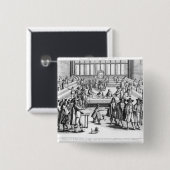 Oliver Cromwell , die het Parlement oplost Vierkante Button 5,1 Cm (Voorkant /achterkant)