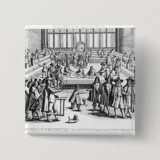 Oliver Cromwell , die het Parlement oplost Vierkante Button 5,1 Cm (Voorkant)