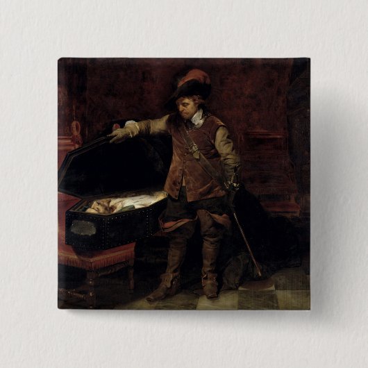 Oliver Cromwell opent de koffie van Charles Vierkante Button 5,1 Cm (Voorkant)