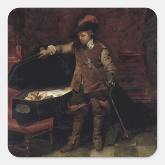 Oliver Cromwell opent de koffie van Charles Vierkante Sticker (Voorkant)