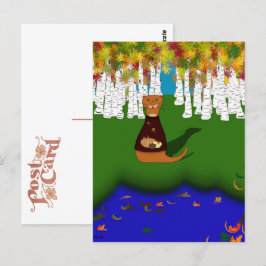 Oliver De Otter bij River Wolf Lake in de herfst Briefkaart