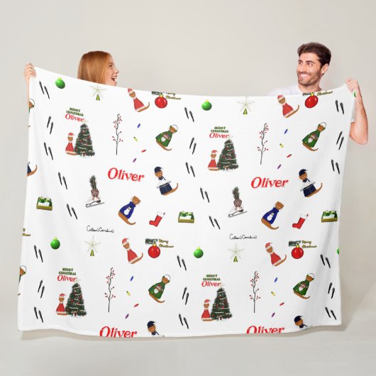 Oliver De Otter Kerst Random Patroon Fleece Deken (In situ)