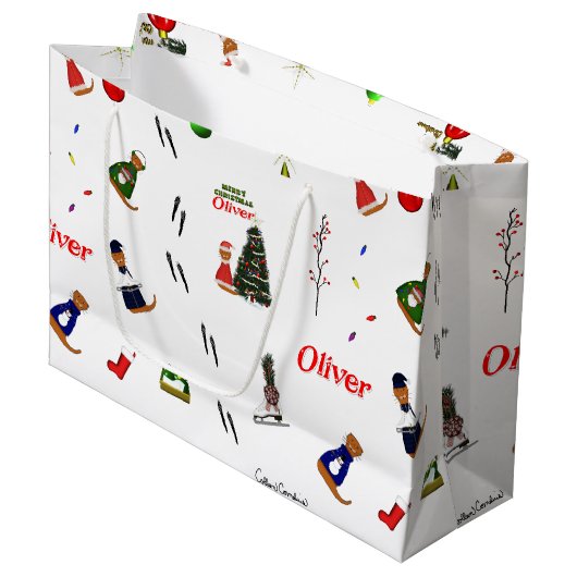 Oliver De Otter Kerst Random Patroon Groot Cadeauzakje (Voorkant Gekanteld)