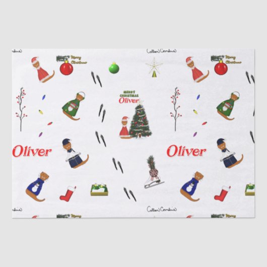 Oliver De Otter Kerst Random Patroon Tissuepapier (Voorkant)