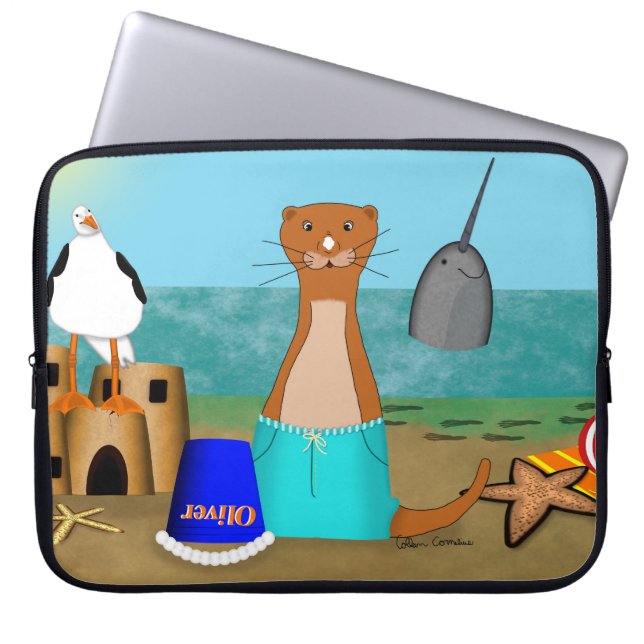 Oliver de Otter op het strand Laptop Sleeve (Voorkant)