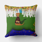 Oliver De Otter Rivier Wolf Meer Herfst Polyester Kussen (Achterkant)