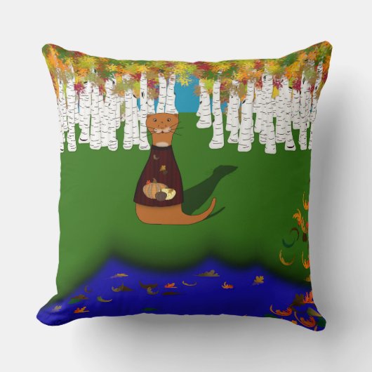 Oliver De Otter Rivier Wolf Meer Herfst Polyester Kussen (Voorkant)