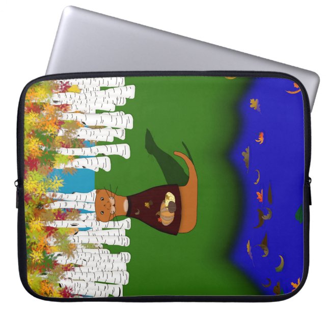 Oliver De Otter Rivier Wolf Meer Herfst Polyester  Laptop Sleeve (Voorkant)