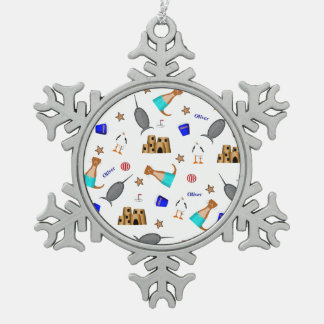 Oliver de Otter Zomer Strand vakantie patroon Tin Sneeuwvlok Ornament