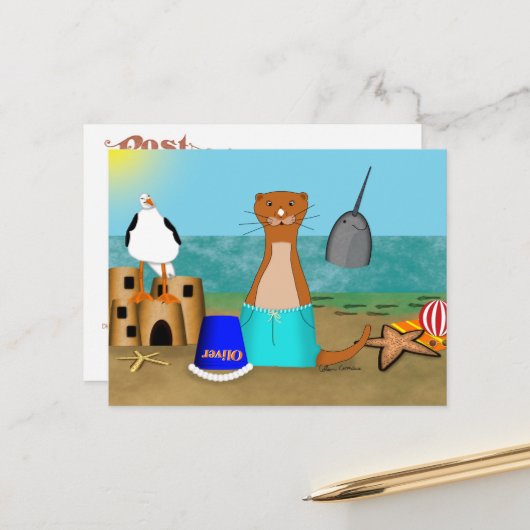 Oliver De Otter's Strandvakantie Briefkaart (Voorkant / Achterkant in situ)