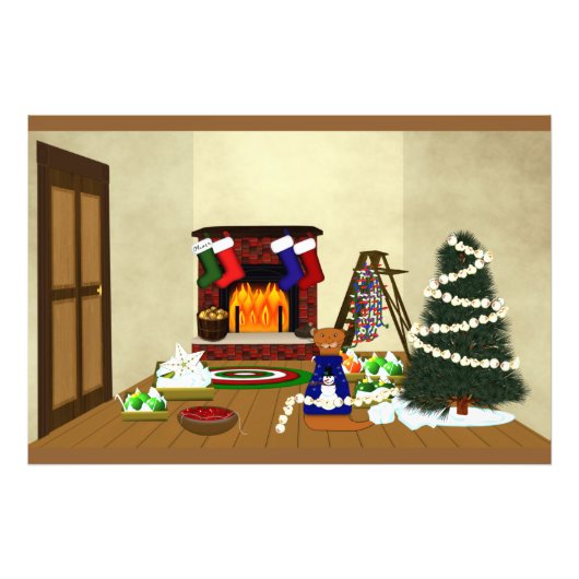 Oliver Decorates voor Kerstmis Foto Afdruk (Voorkant)