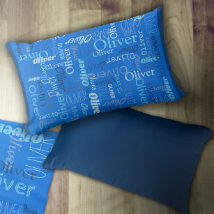 Oliver gepersonaliseerde naamtinten van blauw kussen