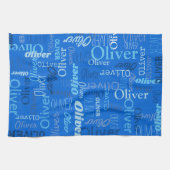 Oliver gepersonaliseerde naamtinten van blauw theedoek (Horizontaal)