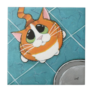 Oliver   Hungry Ginger Tabby Cat Art Tile Tegeltje