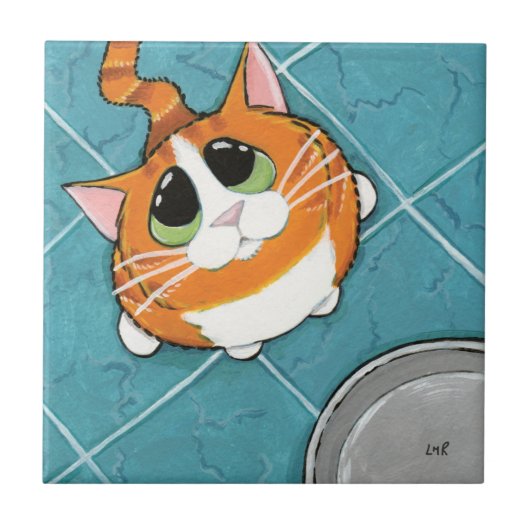 Oliver | Hungry Ginger Tabby Cat Art Tile Tegeltje (Voorkant)