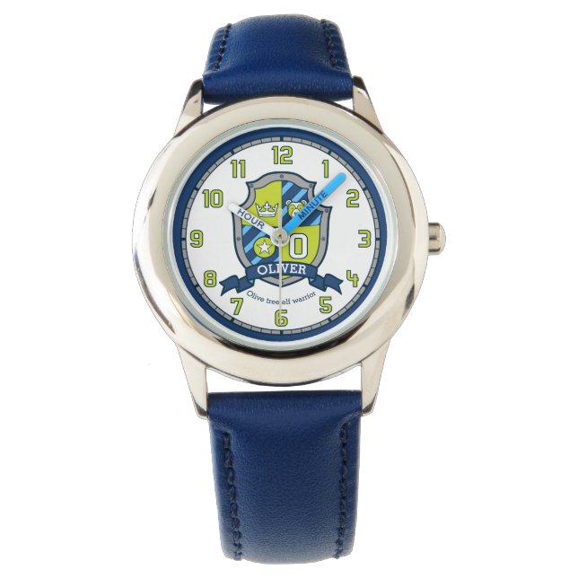 Oliver jongens noemen crest beer blauw groen horloge (Voorkant)