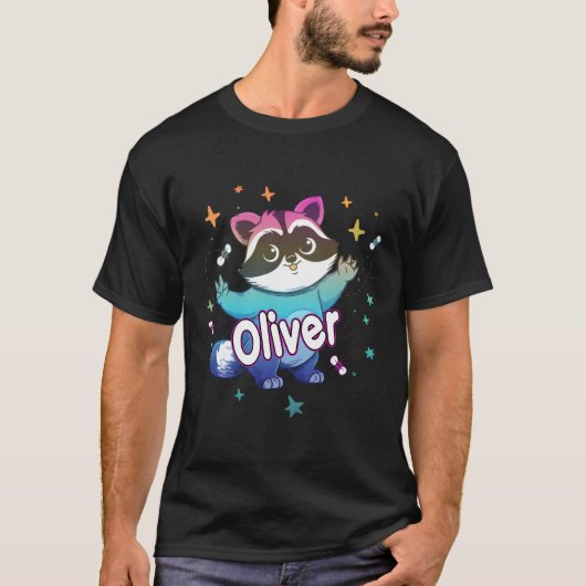 Oliver naam met wasbeer t-shirt (Voorkant)