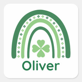 Oliver Name Clover Boho Rainbow Vierkante Sticker