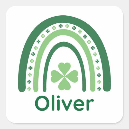 Oliver Name Clover Boho Rainbow Vierkante Sticker (Voorkant)
