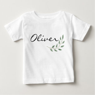 Oliver Name onthulling Romper Newborn Natuur Leaf 