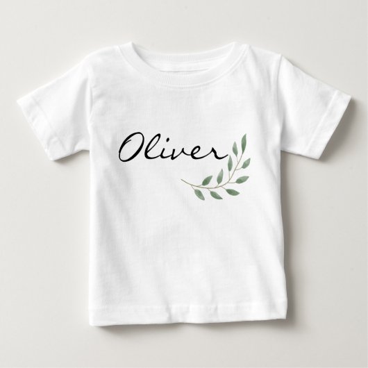 Oliver Name onthulling Romper Newborn Natuur Leaf  (Voorkant)